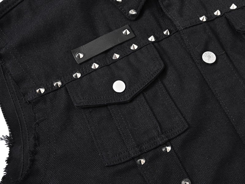DSDZ Men's Punk Denim Vest Sleeveless Jean Jackets With Rivets (US L, Black) - Image 4